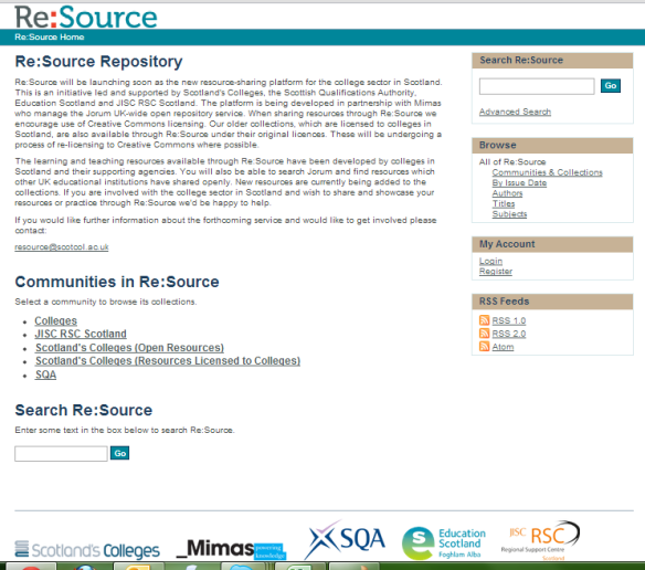 Re:Source Beta: screenshot example of customised DSpace Communities interface